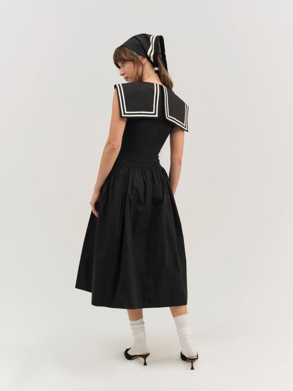 Helena Poplin Collared Midi Dress Black - For Love & Lemons
