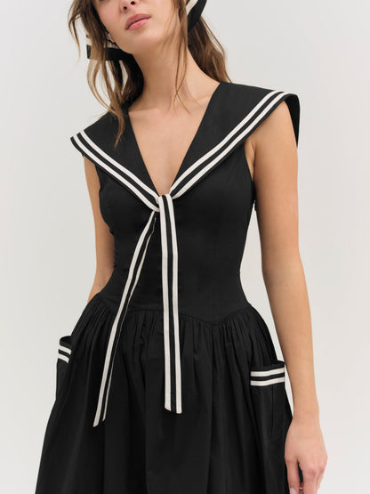 Helena Poplin Collared Midi Dress Black - For Love & Lemons