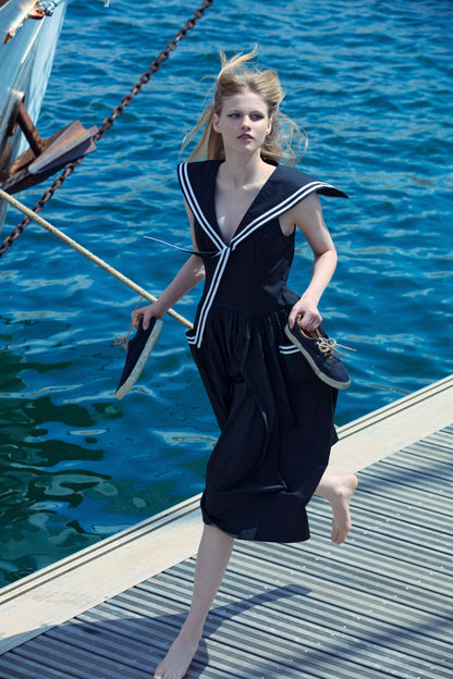 Helena Poplin Collared Midi Dress Black - For Love & Lemons