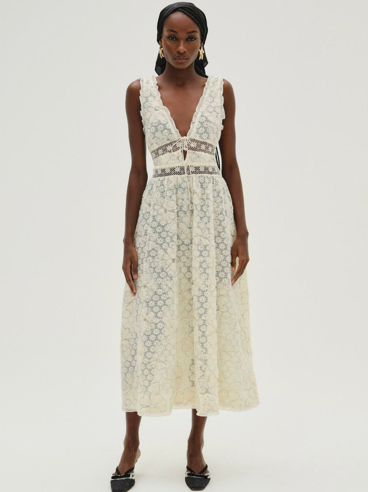 Snowflake Daisy Midi Dress Cream - For Love & Lemons