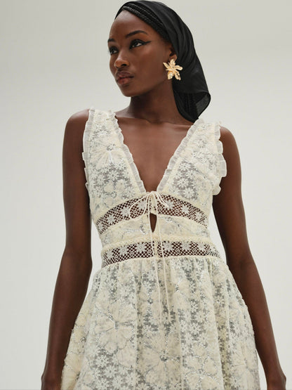 Snowflake Daisy Midi Dress Cream - For Love & Lemons