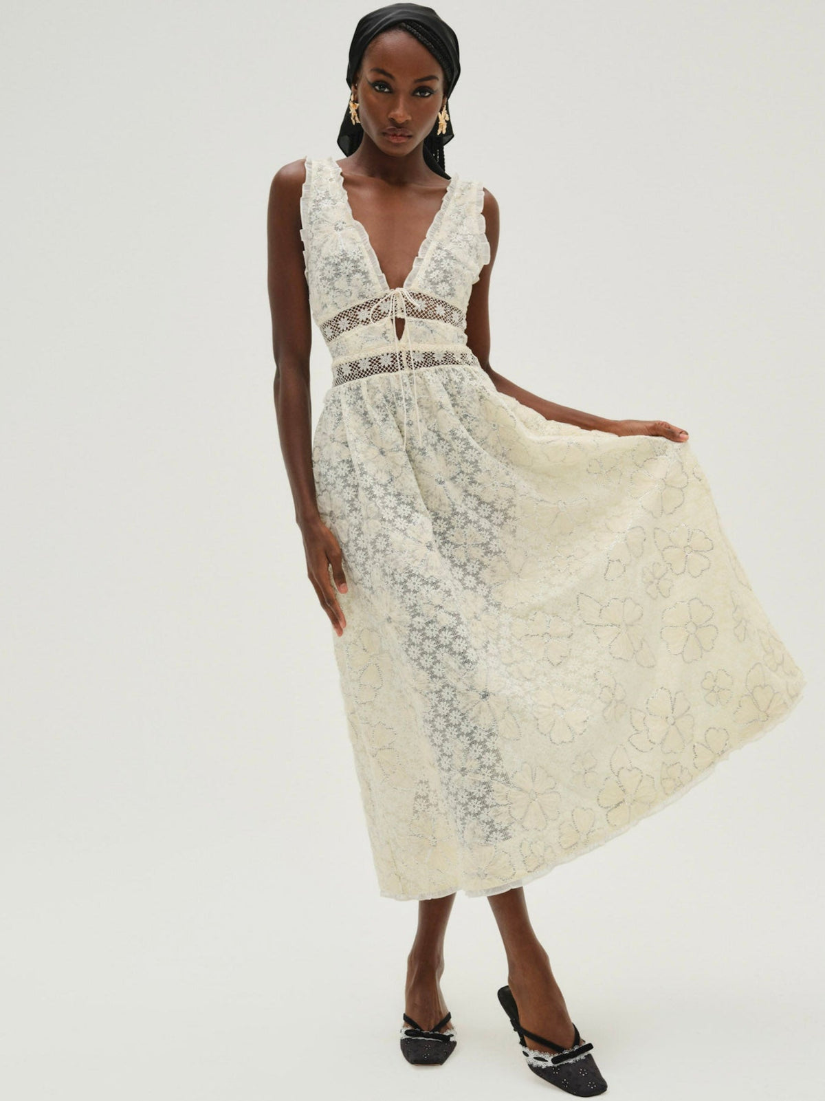 Snowflake Daisy Midi Dress Cream - For Love & Lemons