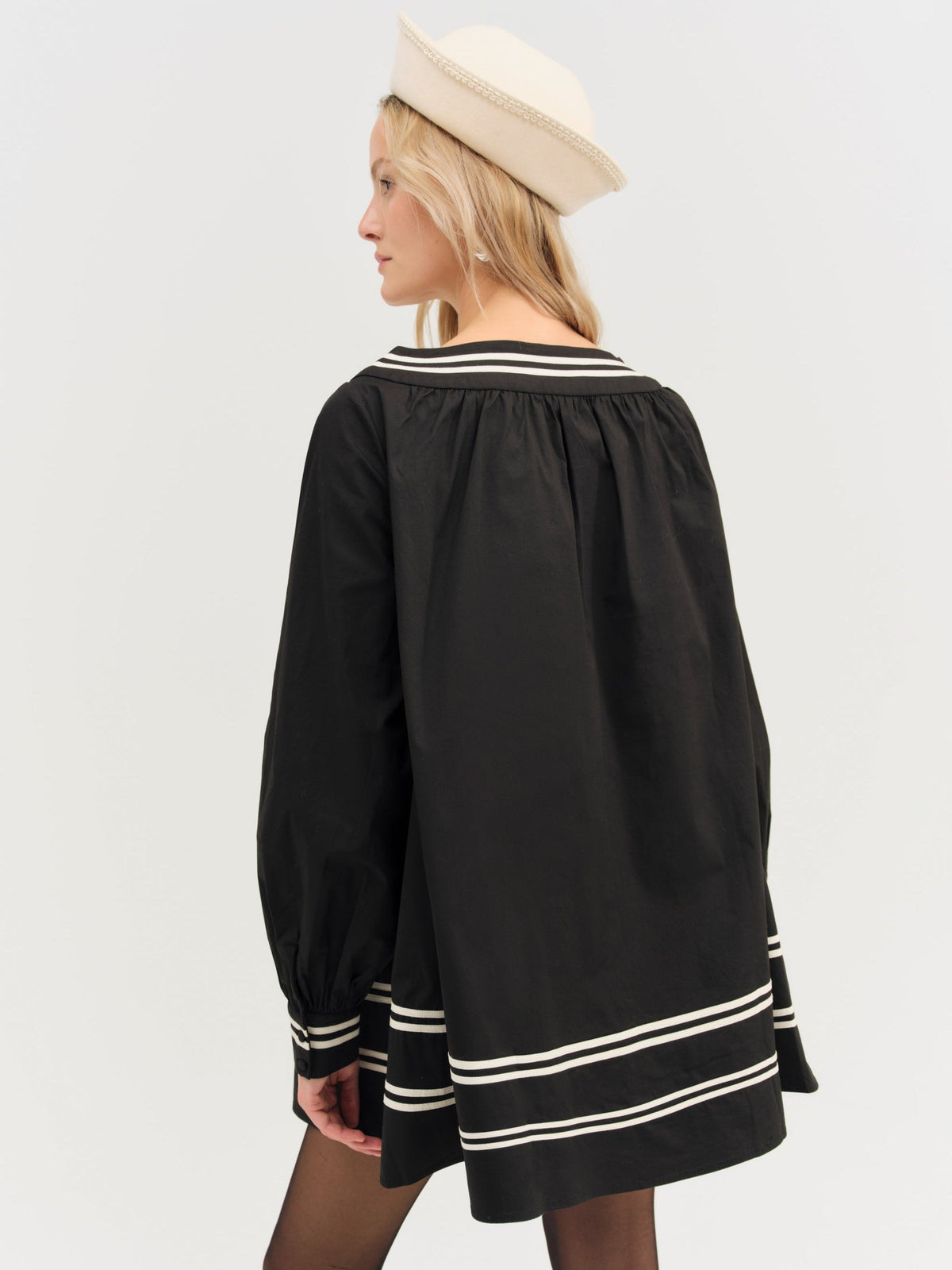 Helena Poplin Long Sleeve Mini Dress Black - For Love & Lemons