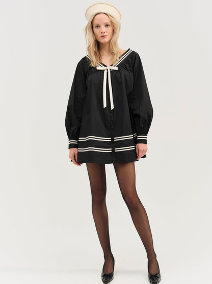 Helena Poplin Long Sleeve Mini Dress Black - For Love & Lemons