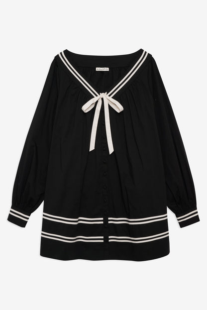 Helena Poplin Long Sleeve Mini Dress Black - For Love & Lemons