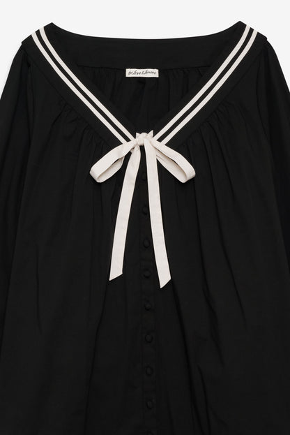 Helena Poplin Long Sleeve Mini Dress Black - For Love & Lemons