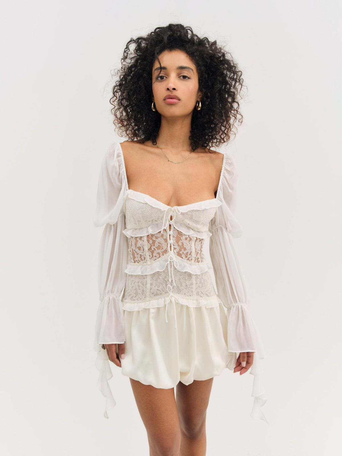 Lea Lace Long Sleeve Mini Dress Cream - For Love & Lemons