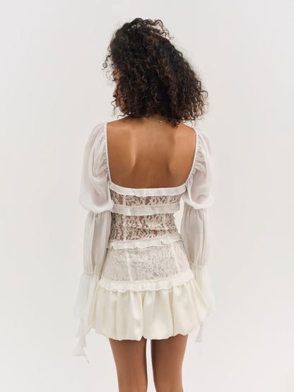 Lea Lace Long Sleeve Mini Dress Cream - For Love & Lemons