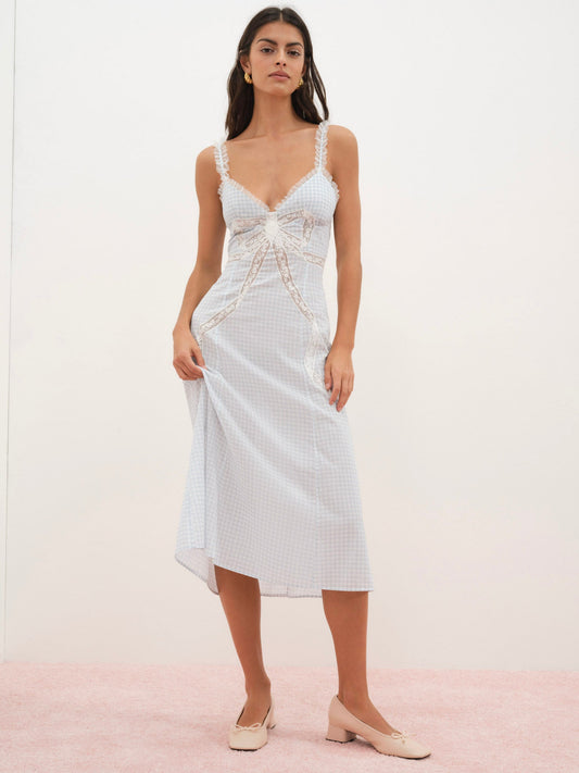Bluebell Gingham Midi Dress Blue - For Love & Lemons