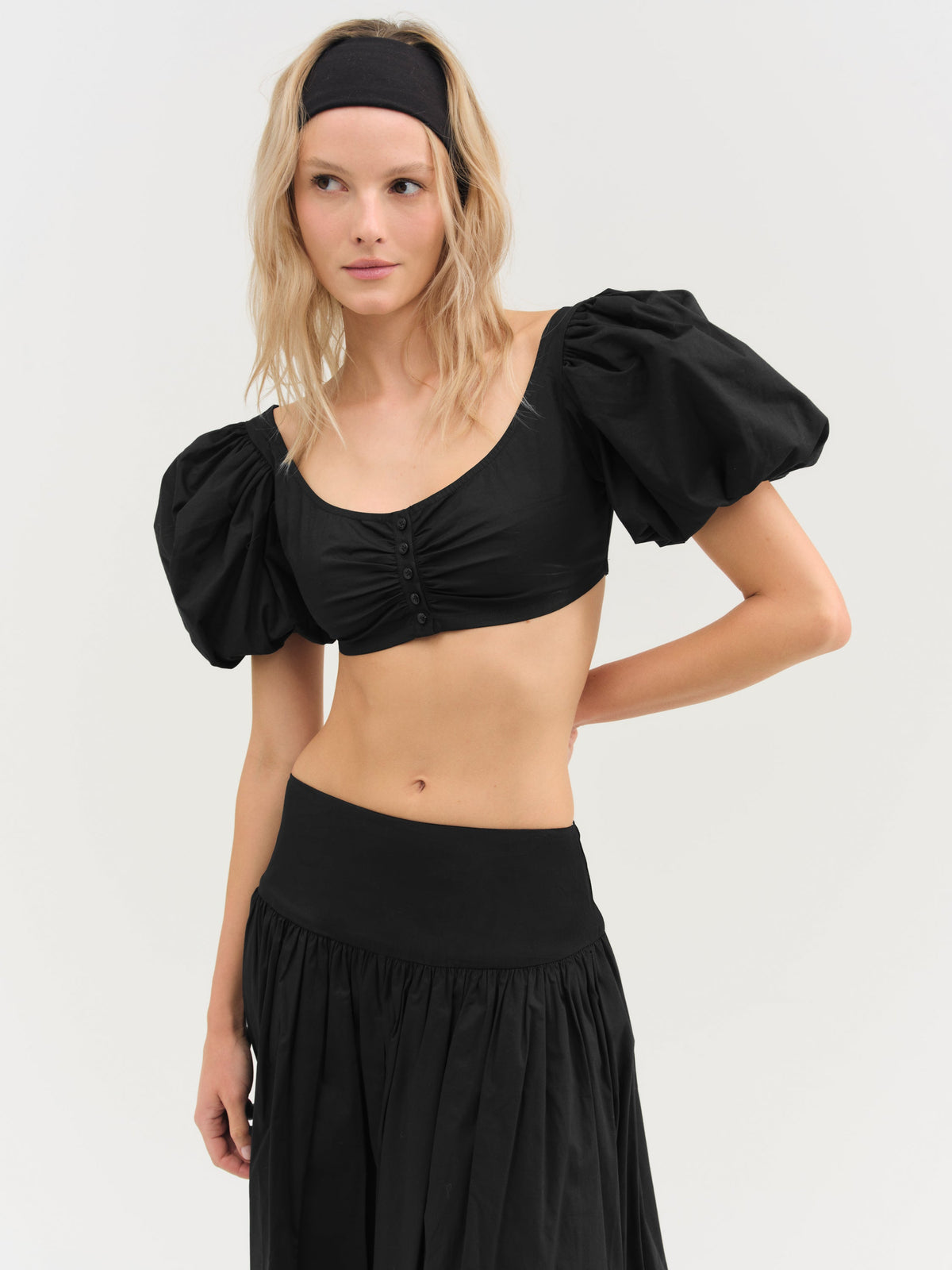 Helena Crop Poplin Top Black - For Love & Lemons