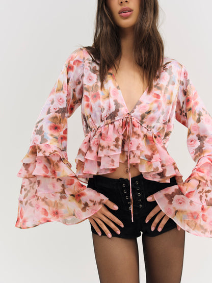 Fallen Floral Top Pink - For Love & Lemons