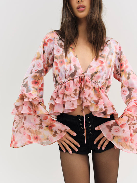 Fallen Floral Top Pink - For Love & Lemons