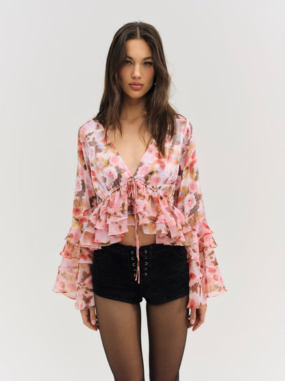 Fallen Floral Top Pink - For Love & Lemons
