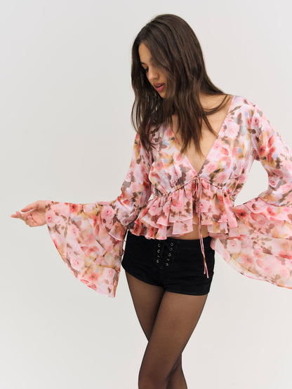 Fallen Floral Top Pink - For Love & Lemons