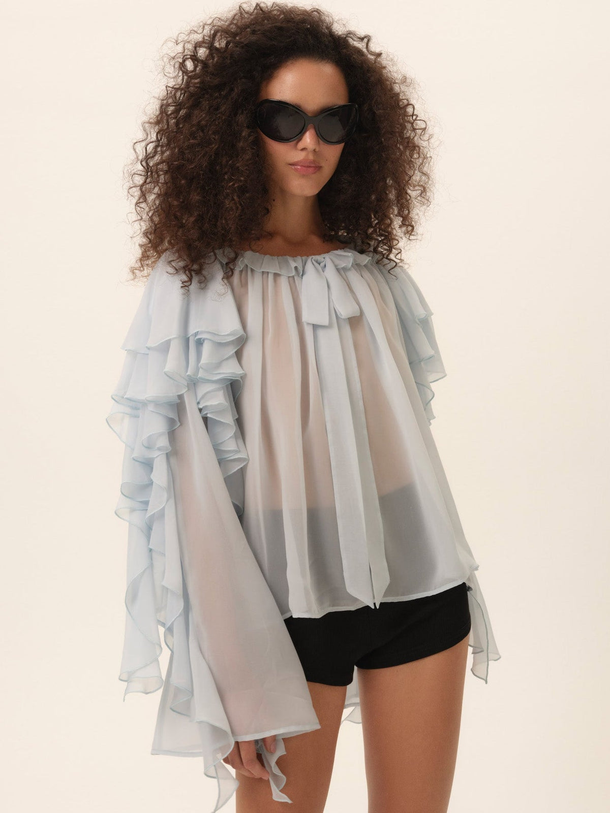 Lila Bow Blouse Blue - For Love & Lemons