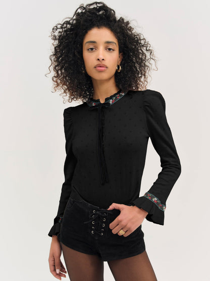 Naomi Knit Long Sleeve Top Black - For Love & Lemons