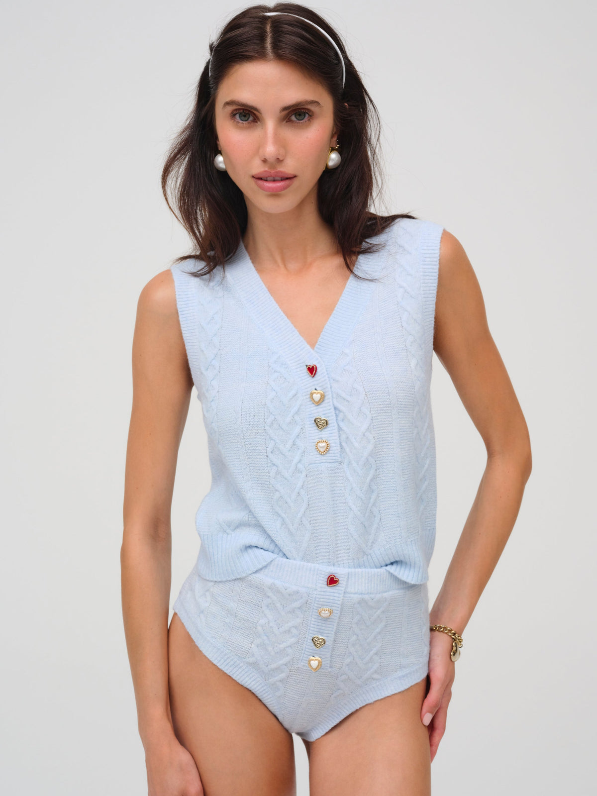Cupid Cable Knit Vest Blue - For Love & Lemons