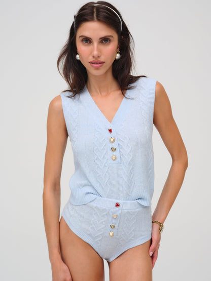 Cupid Cable Knit Vest Blue - For Love & Lemons