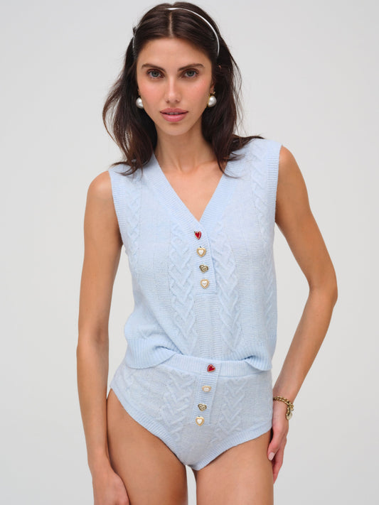 Cupid Cable Knit Vest Blue - For Love & Lemons