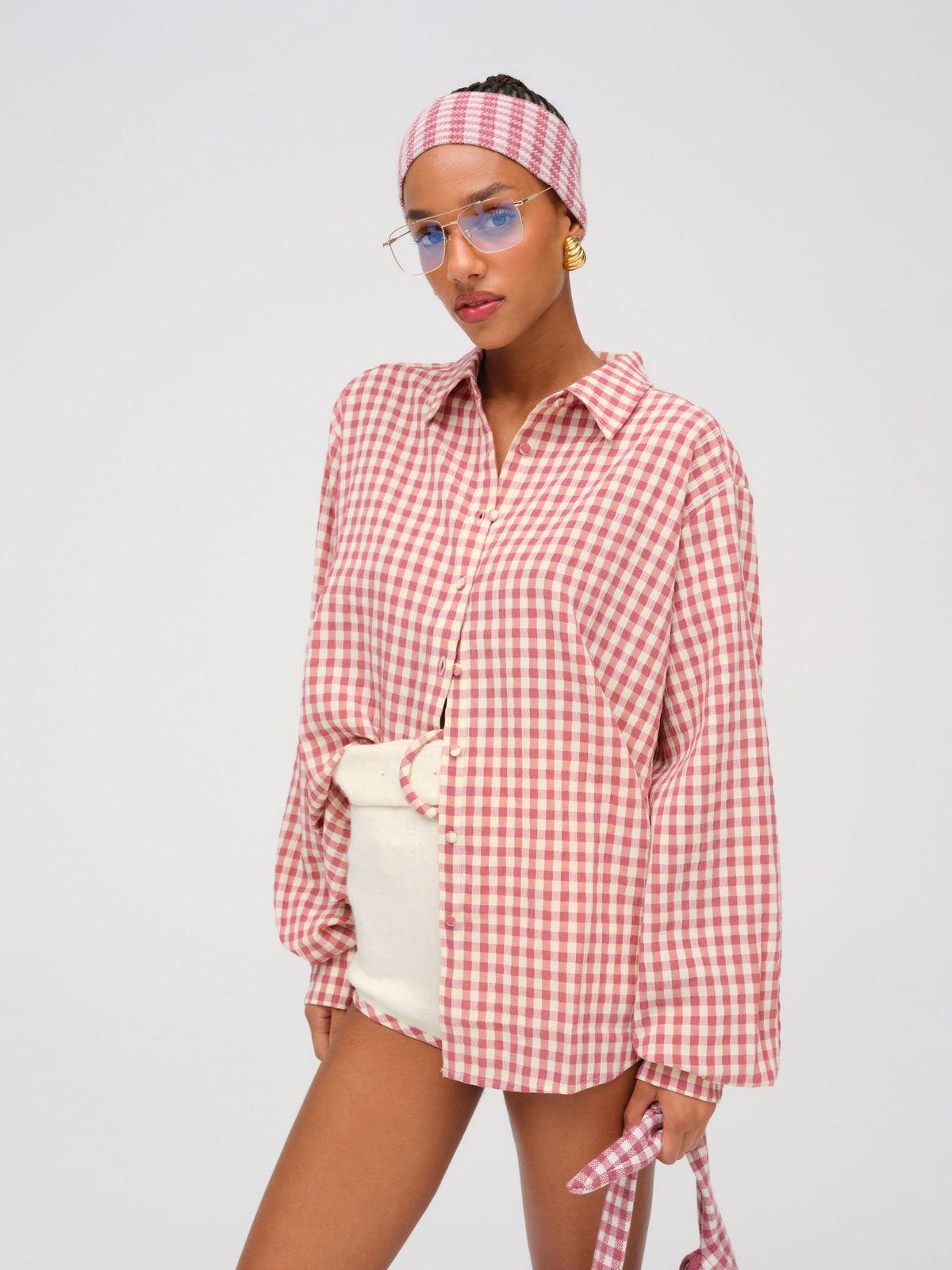 Georgia Gingham Button Down Mauve - For Love & Lemons