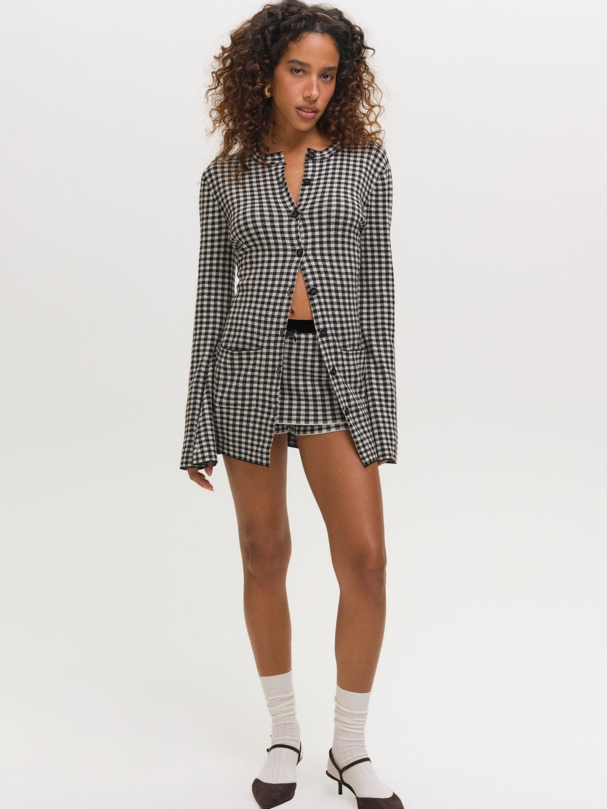 Gingham Knit Jacket Black - For Love & Lemons