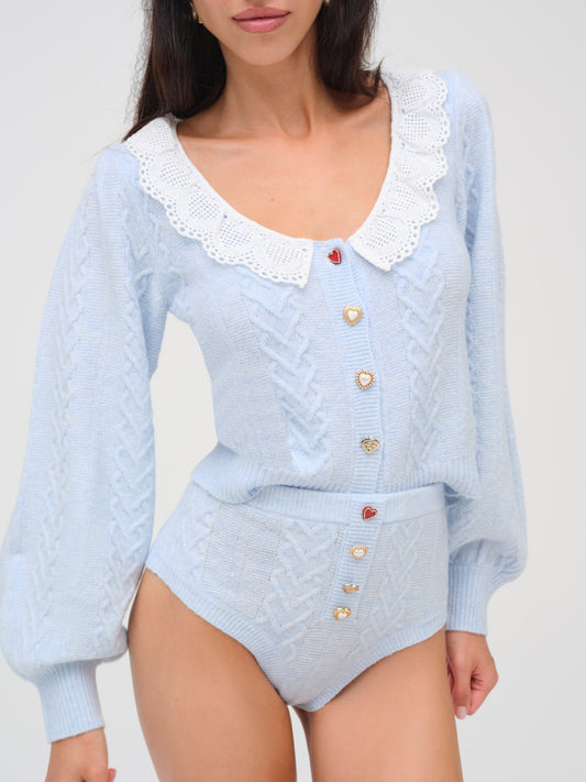Cupid Knit High Waisted Panty Blue - For Love & Lemons