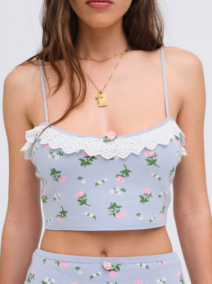 Amalia Knit Crop Top Blue - For Love & Lemons