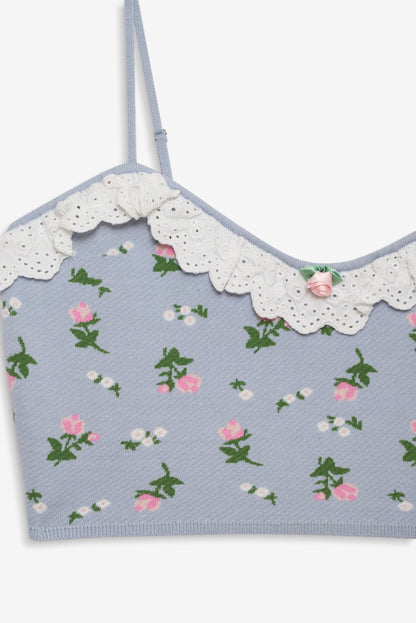Amalia Knit Crop Top Blue - For Love & Lemons