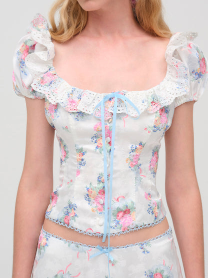 Doily Bouquet Short Sleeve Top White - For Love & Lemons