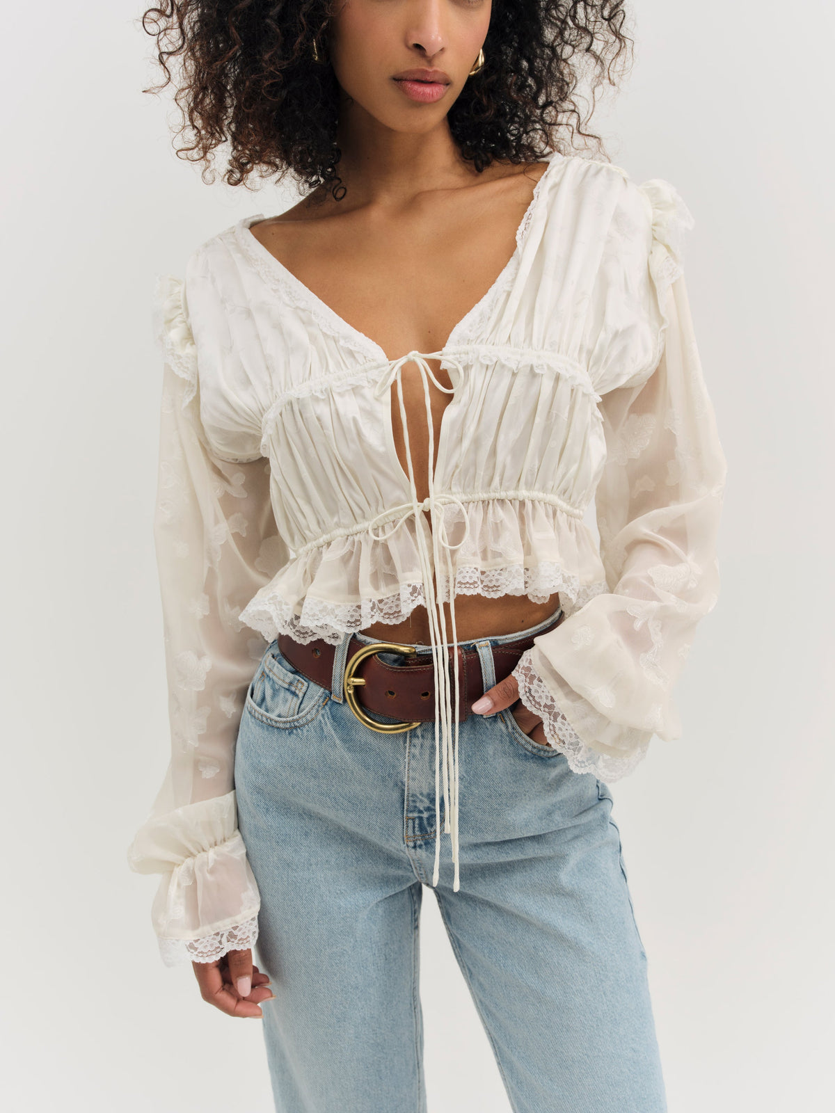 Jeanne Jacquard Top Cream - For Love & Lemons