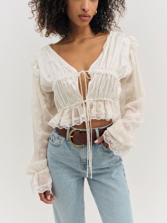 Jeanne Jacquard Top Cream - For Love & Lemons