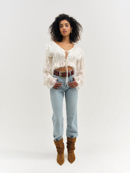 Jeanne Jacquard Top Cream - For Love & Lemons