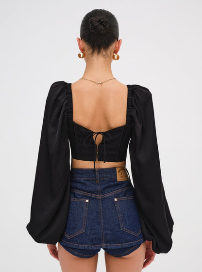 Kat Long Sleeve Corset Top Black - For Love & Lemons