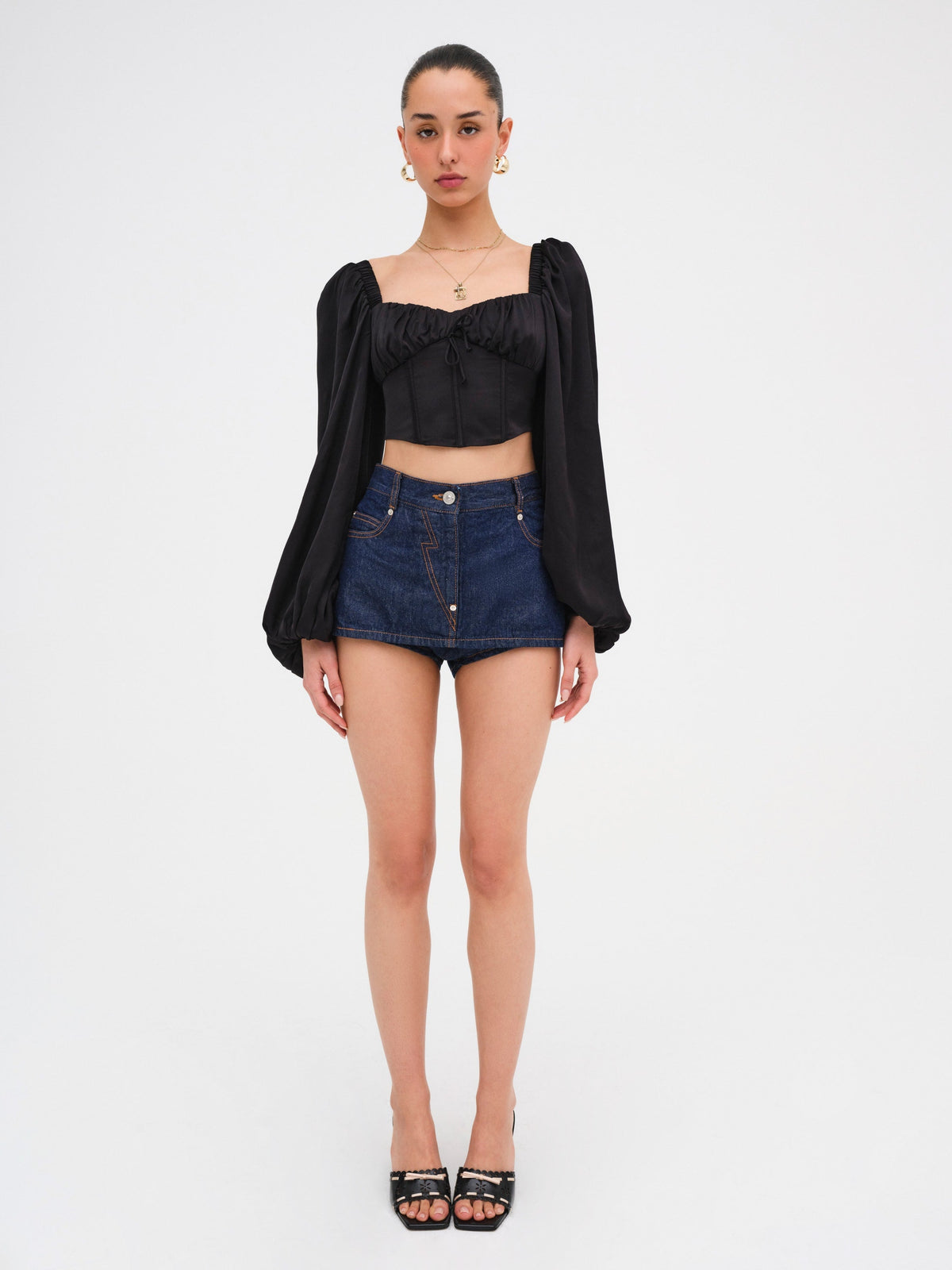 Kat Long Sleeve Corset Top Black - For Love & Lemons