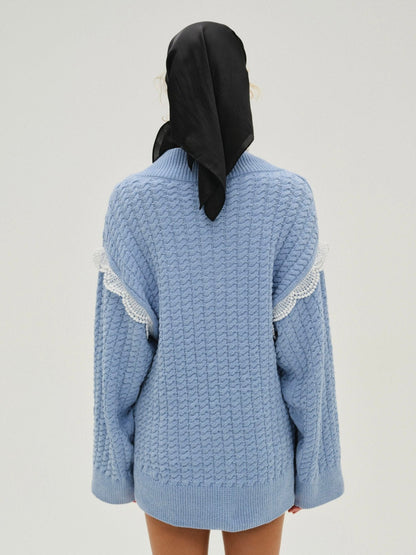 Tierra Oversized V-Neck Sweater Blue - For Love & Lemons
