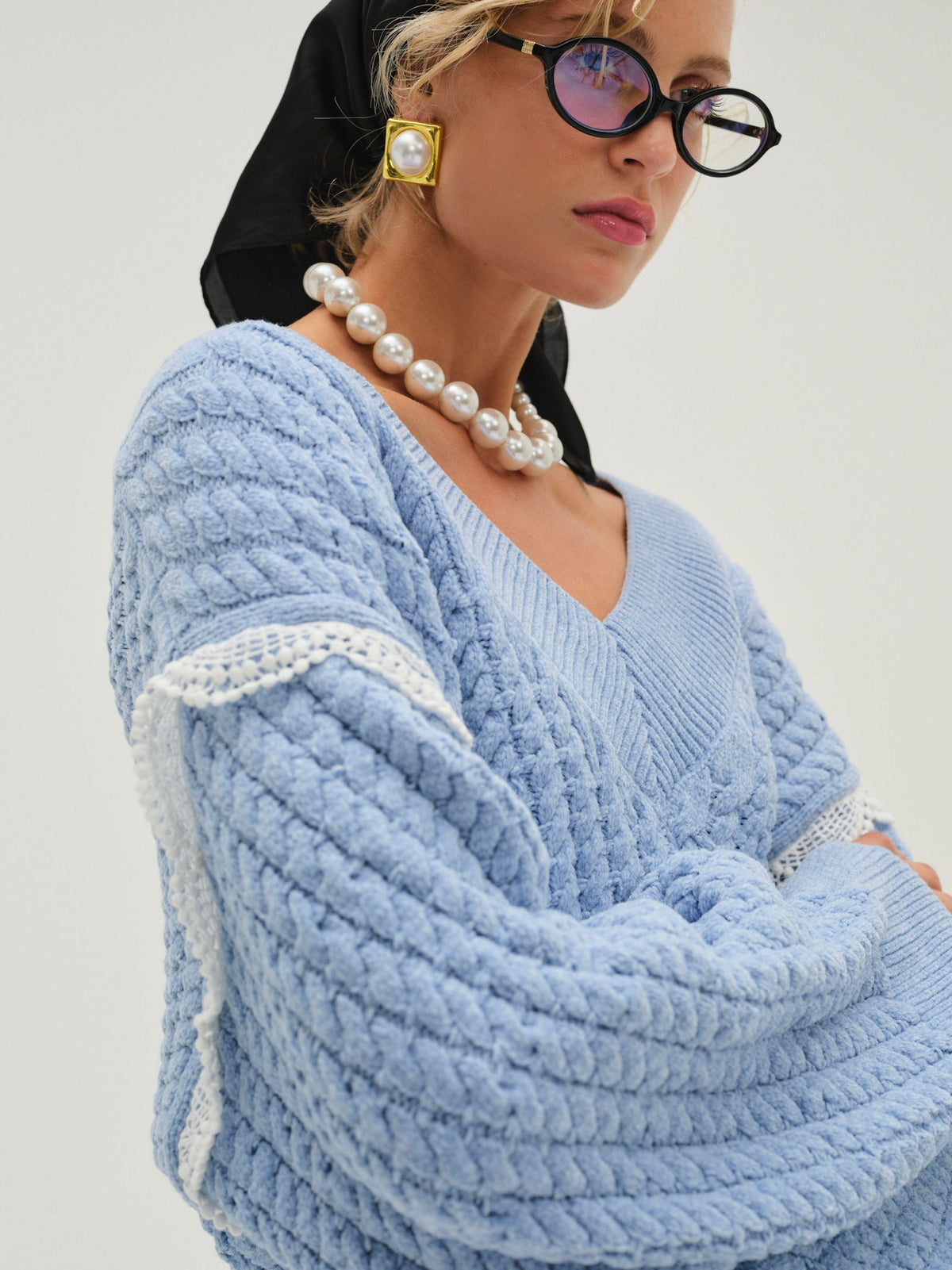 Tierra Oversized V-Neck Sweater Blue - For Love & Lemons