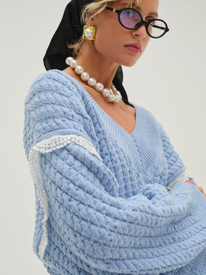 Tierra Oversized V-Neck Sweater Blue - For Love & Lemons