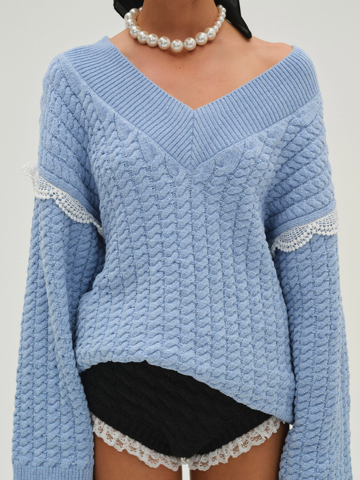 Tierra Oversized V-Neck Sweater Blue - For Love & Lemons