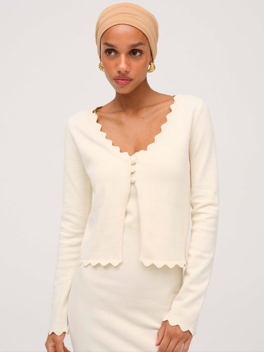 Sisi Scallop Knit Cardigan Cream - For Love & Lemons