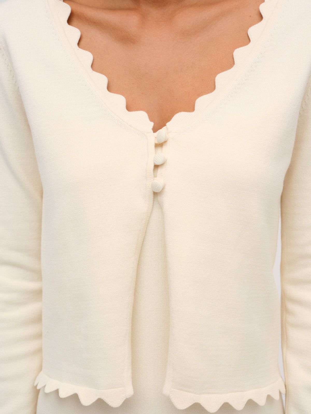 Sisi Scallop Knit Cardigan Cream - For Love & Lemons
