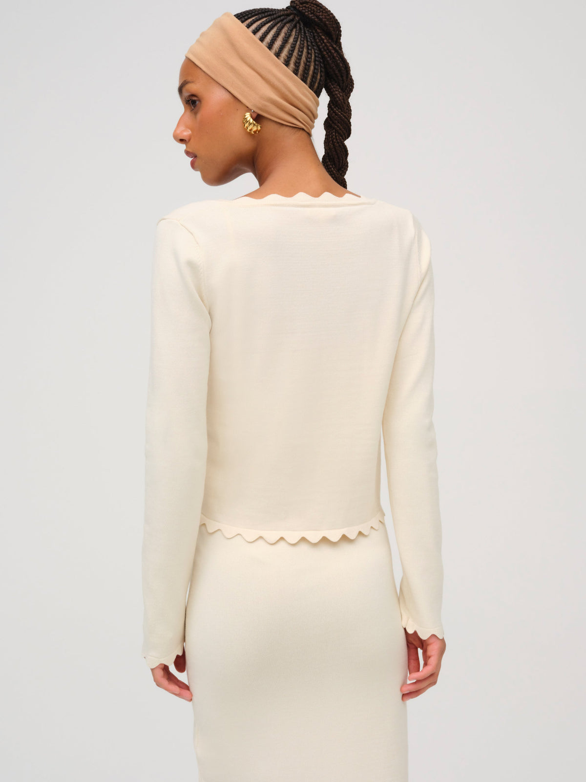 Sisi Scallop Knit Cardigan Cream - For Love & Lemons