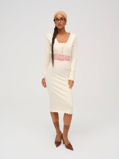 Sisi Scallop Knit Cardigan Cream - For Love & Lemons