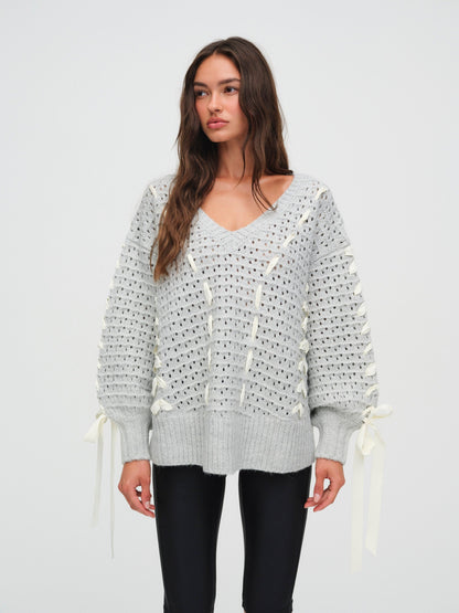 Liberty V Neck Sweater Grey - For Love & Lemons