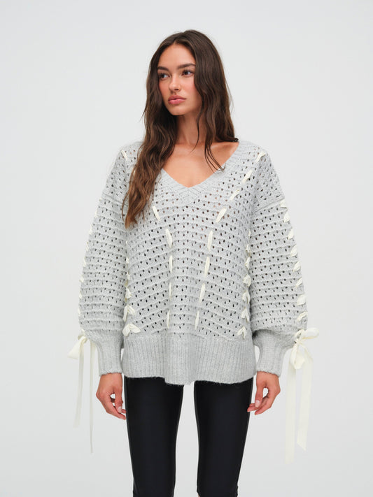 Liberty V Neck Sweater Grey - For Love & Lemons