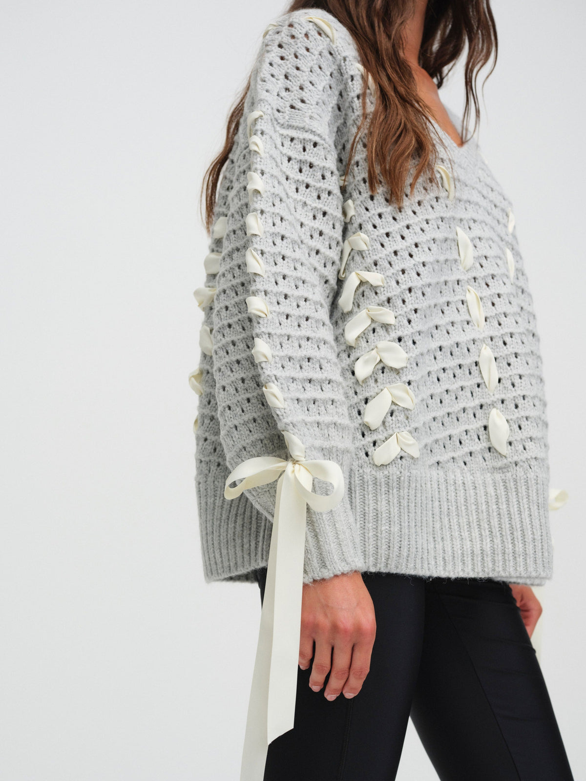 Liberty V Neck Sweater Grey - For Love & Lemons