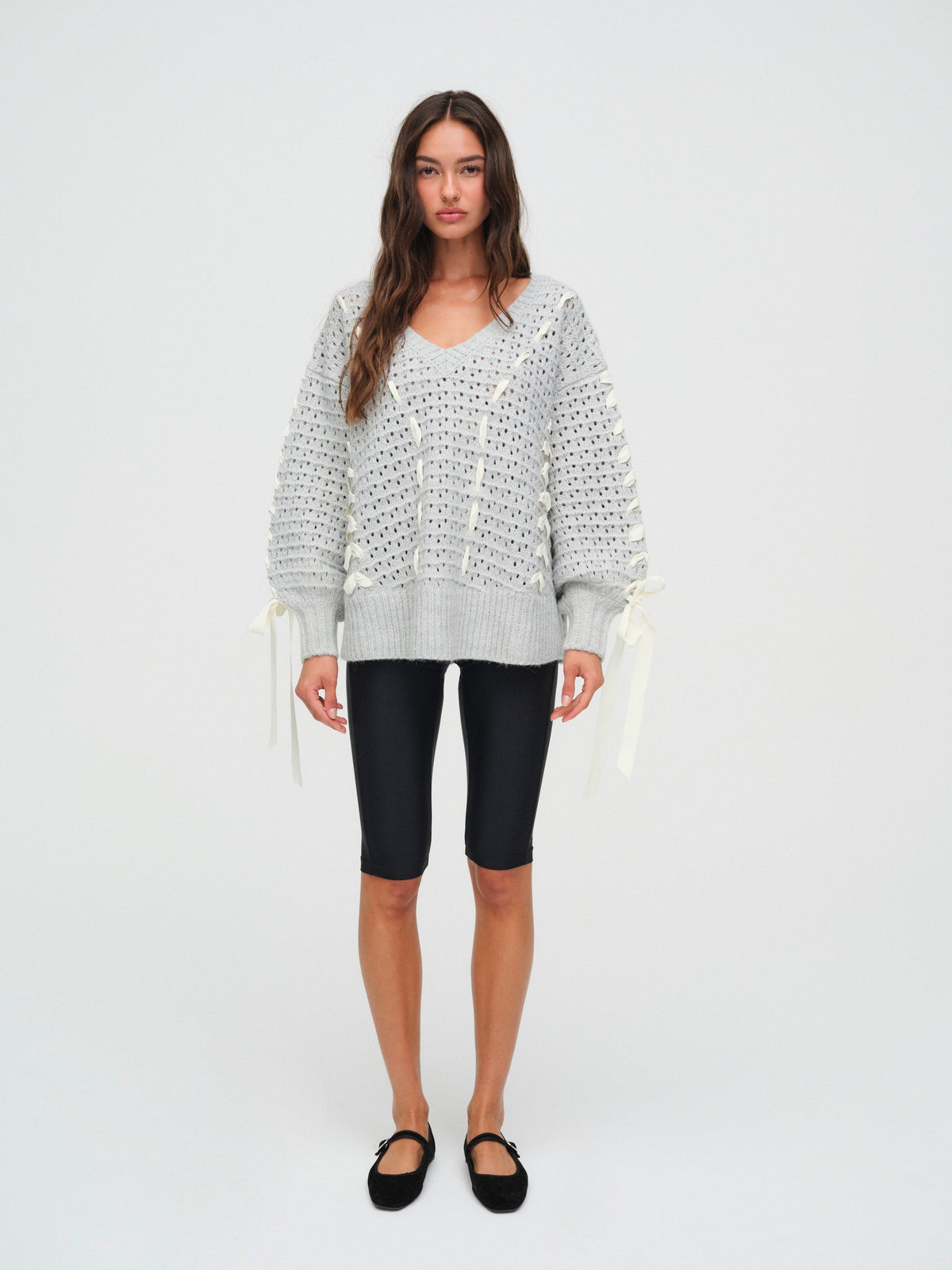Liberty V Neck Sweater Grey - For Love & Lemons