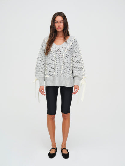 Liberty V Neck Sweater Grey - For Love & Lemons