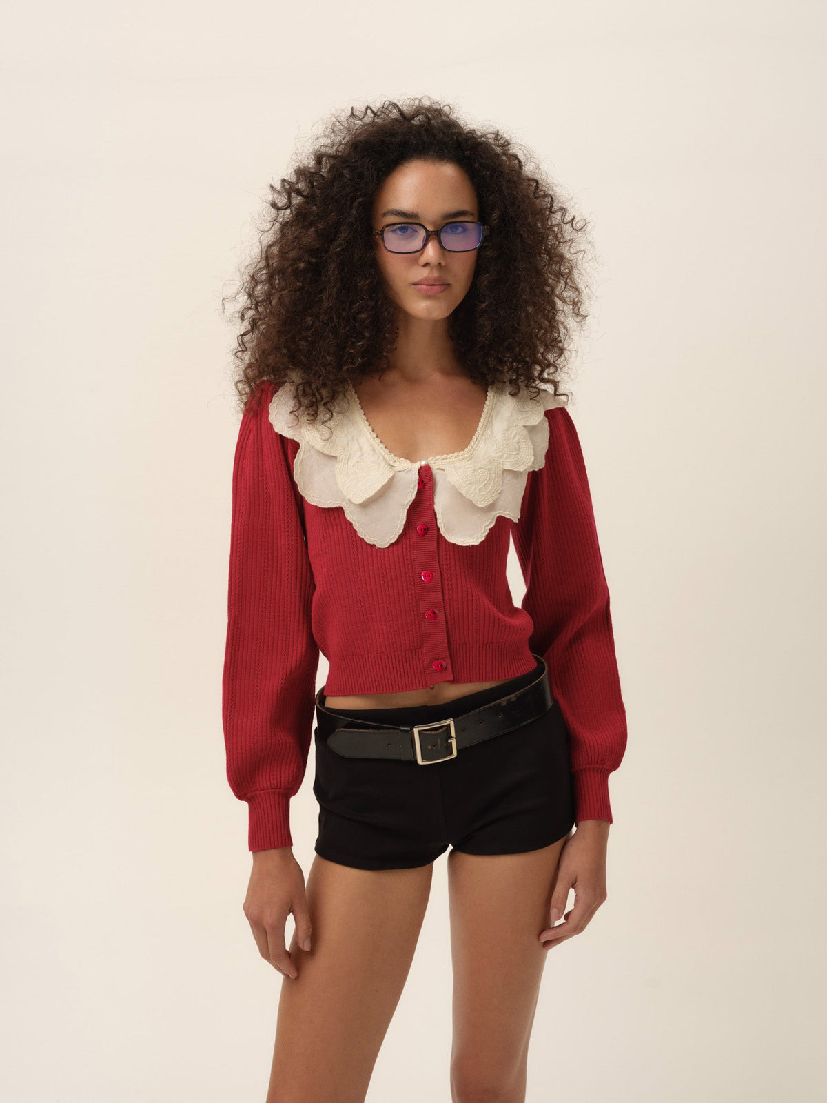 Charlotte Pointelle Cardigan Red - For Love & Lemons