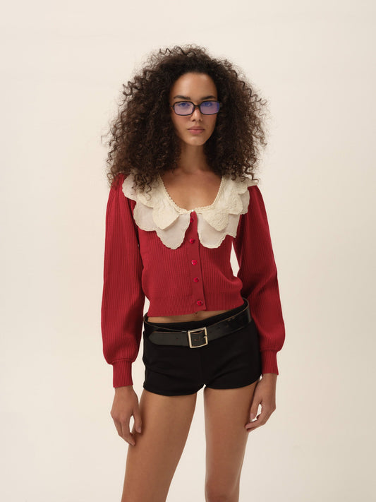 Charlotte Pointelle Cardigan Red - For Love & Lemons