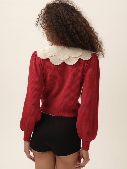 Charlotte Pointelle Cardigan Red - For Love & Lemons